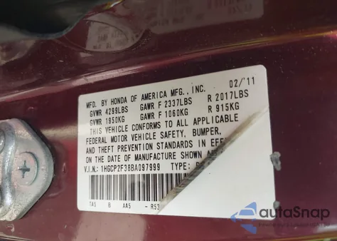 2011 Honda Accord 2.4 Lx from USA, damaged, VIN 1HGCP2F38BA097999